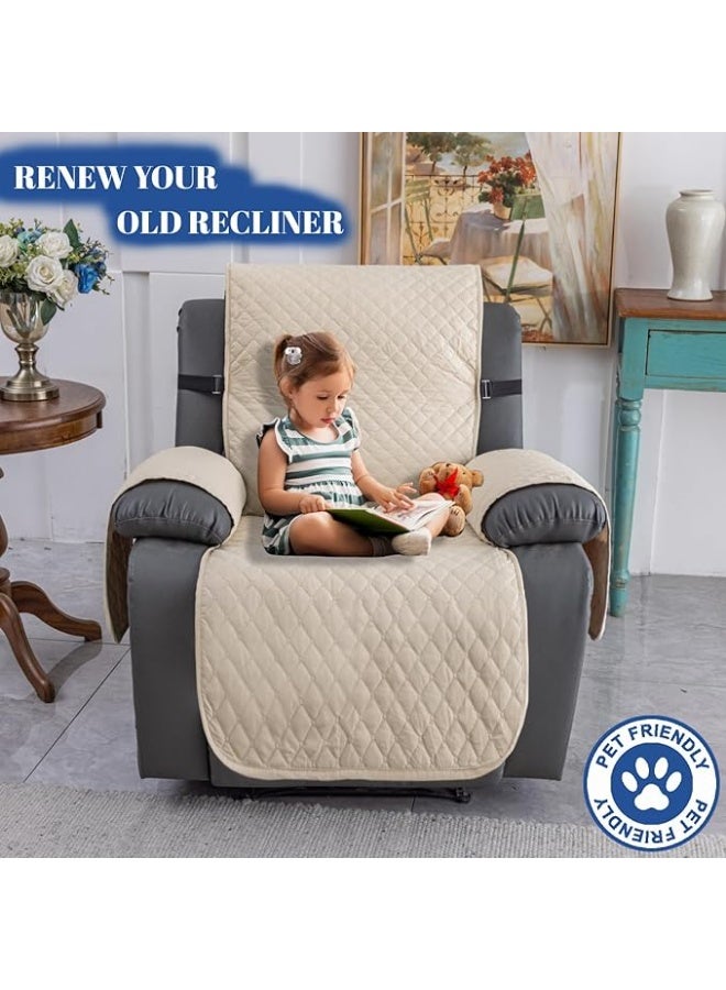 Water Resistant Recliner Cover, Nonslip Recliner Chair Covers for Reclining Chair with Pockets, Quilted Thick Recliner Slipcovers for Pets and Kids (Recliner Chair, Beige) - Image 5